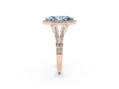 Fancy Blue Marquise Cut Diamond Halo Split Shank Pavé Ring Set in Rose gold with Prong Setting