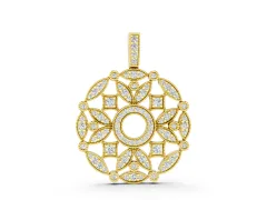Round Diamond Filigree Pendant Set in Yellow gold with Pavé Setting