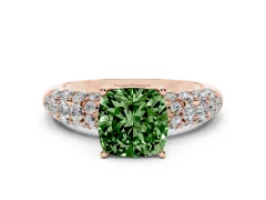 Fancy Green Cushion Cut Diamond Pavé Band Solitaire Ring Set in Rose gold with Close-Set Accent Stones and Prong Setting