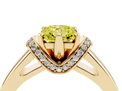 Fancy Yellow Radiant Cut Diamond Pavé Band Solitaire Ring Set in Yellow gold with Prong Setting