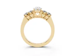 Pear Cut Diamond Five-Stone Prong Set Band Ring Set in Yellow gold with Polished Band