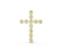 Bezel-Set Round Diamond Cross Pendant Set in Yellow gold with Smooth Stone Frames