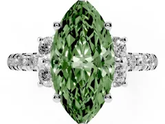 Fancy Green Marquise Cut Diamond Three-Stone Pavé Ring Set in White gold with Prong Setting