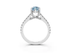 Fancy Blue Marquise Cut Diamond Solitaire Ring Set in White gold with Brilliant Pavé Band and Prong Setting