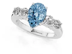 Fancy Blue Pear Cut Diamond Five-Stone Prong Set Band Ring Set in Platinum with Polished Band