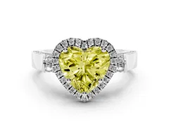Fancy Yellow Heart Cut Diamond Halo Ring Set in Platinum with Twist Band and Pavé Accents