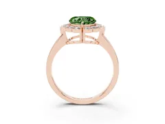 Fancy Green Heart Cut Diamond Halo Cluster Engagement Ring Set in Rose gold with Solitaire Band and Prong Setting