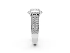 Radiant Cut Diamond Halo Ring Set in Platinum with Pavé Band and Raised Center Setting