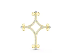 Pavé Diamond Cushion Cross Pendant Set in Yellow gold with Fleur-de-Lis Prongs