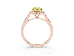Fancy Yellow Oval Cut Diamond Halo Pavé Engagement Ring Set in Rose gold with Prong Setting
