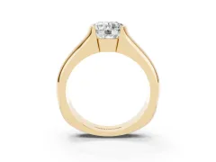 Round Cut Diamond Bezel Solitaire Ring Set in Yellow gold with Wide Band