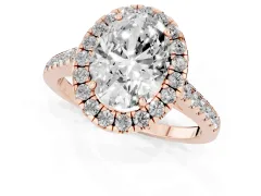 Oval Cut Diamond Halo Pavé Engagement Ring Set in Rose gold with Prong Setting
