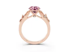 Fancy Pink Round Cut Diamond Solitaire Ring Set in Rose gold with Leaf Motif Band