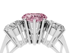 Fancy Pink Heart Cut Diamond Three-Stone Ring Set in White gold with Textured Band