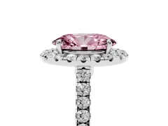 Fancy Pink Oval Cut Diamond Halo Pavé Engagement Ring Set in White gold with Prong Setting
