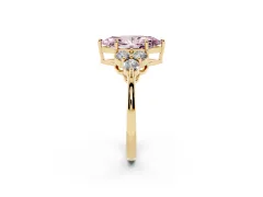 Fancy Pink Marquise Cut Diamond Solitaire Ring Set in Yellow gold with Cluster Accents on Each Side