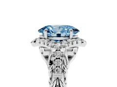 Fancy Blue Oval Cut Diamond Solitaire Ring Set in Platinum with Hidden Halo and Pavé Band
