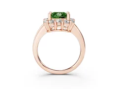 Fancy Green Princess Cut Diamond Halo Cluster Engagement Ring Set in Rose gold with Polished Band and Prong Setting