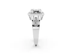 Asscher Cut Diamond Halo Ring Set in White gold with Pavé and Bezel Accent Split Shank