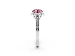 Fancy Pink Round Cut Diamond Halo Ring Set in Silver with Channel Set Band and Prong Setting