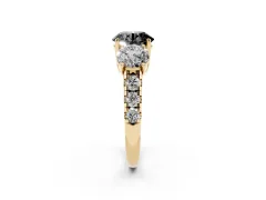 Fancy Black Round Cut Diamond Three-Stone Ring Set in Yellow gold with Pavé Band