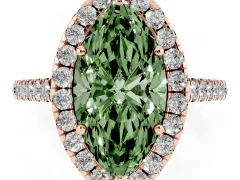 Fancy Green Marquise Cut Diamond Halo Pavé Engagement Ring Set in Rose gold with Prong Setting