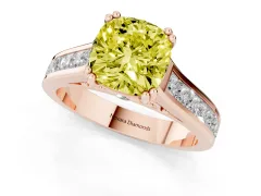 Fancy Yellow Cushion Cut Diamond Channel Set Solitaire Engagement Ring Set in Rose gold with Prong Setting