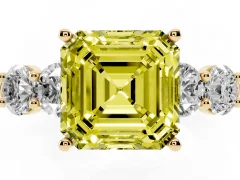 Fancy Yellow Asscher Cut Diamond Five-Stone Prong Set Ring Set in Yellow gold with Classic Band
