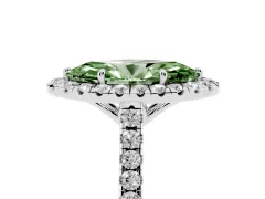Fancy Green Marquise Cut Diamond Pavé Halo Engagement Ring Set in Silver with Pavé Band and Prong Setting