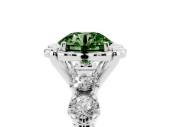 Fancy Green Round Cut Diamond Floral Halo Ring Set in Silver with Shared Prong Band
