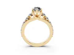 Fancy Black Marquise Cut Diamond Pavé Engagement Ring Set in Yellow gold with Prong Setting