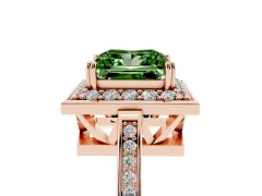 Fancy Green Princess Cut Diamond Halo Ring Set in Rose gold with Accent-Lined Split Shank and Prong Setting