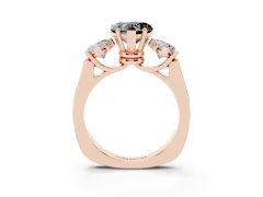 Fancy Black Heart Cut Diamond Three-Stone Trellis Ring Set in Rose gold with Comfort Fit Band