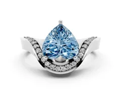 Fancy Blue Heart Cut Diamond Solitaire Engagement Ring Set in White gold with Pavé Shoulders