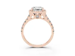 Asscher Cut Diamond Halo Engagement Ring Set in Rose gold with Pavé Band and Prong-Set Center