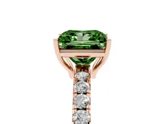 Fancy Green Princess Cut Diamond Pavé Solitaire Engagement Ring Set in Rose gold with Prong Setting