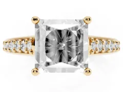 Princess Cut Diamond Prong Set Solitaire Engagement Ring Set in Yellow gold with Pavé Band