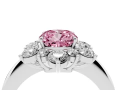 Fancy Pink Cushion Cut Diamond Cluster Halo Ring Set in White gold with Solitaire Band and Prong Setting