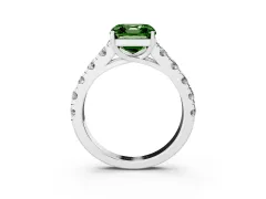 Fancy Green Asscher Cut Diamond Solitaire Ring Set in Platinum with Cut-Down Micro Pavé Band and Prong Setting