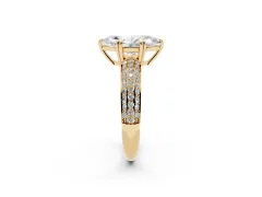 Marquise Cut Diamond Solitaire Ring Set in Yellow gold with Multi-Row Round Pavé Band and Prong Setting