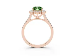 Fancy Green Cushion Cut Diamond Halo Ring Set in Rose gold with Pavé Band and Prong Setting