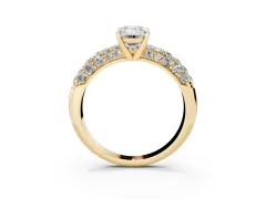 Emerald Cut Diamond Pavé Band Solitaire Ring Set in Yellow gold with Close-Set Accent Stones and Prong Setting