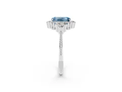Fancy Blue Emerald Cut Diamond Cluster Ring Set in Silver with Beaded Band