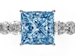 Fancy Blue Princess Cut Diamond Five-Stone Prong Set Band Ring Set in Silver with Polished Band