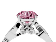 Fancy Pink Round Cut Diamond Vine Band Solitaire Ring Set in Silver with Milgrain Prong Setting