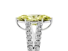 Fancy Yellow Marquise Cut Diamond Split Shank Pavé Engagement Ring Set in Platinum with Prong-Held Center Stone