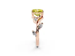 Fancy Yellow Radiant Cut Diamond Solitaire Ring Set in Rose gold with Twisted Marquise Accent Band