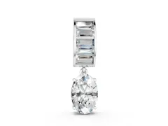 Oval and Baguette Diamond Drop Pendant Set in Silver with Baguette-Accented Bail
