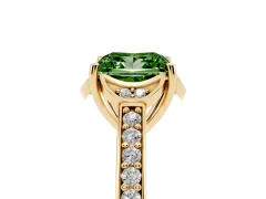 Fancy Green Princess Cut Diamond Halo Ring Set in Yellow gold with Channel Set Band and Prong Setting