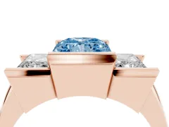 Fancy Blue Radiant Cut Diamond Three-Stone Channel Set Ring Set in Rose gold with Smooth Polished Band